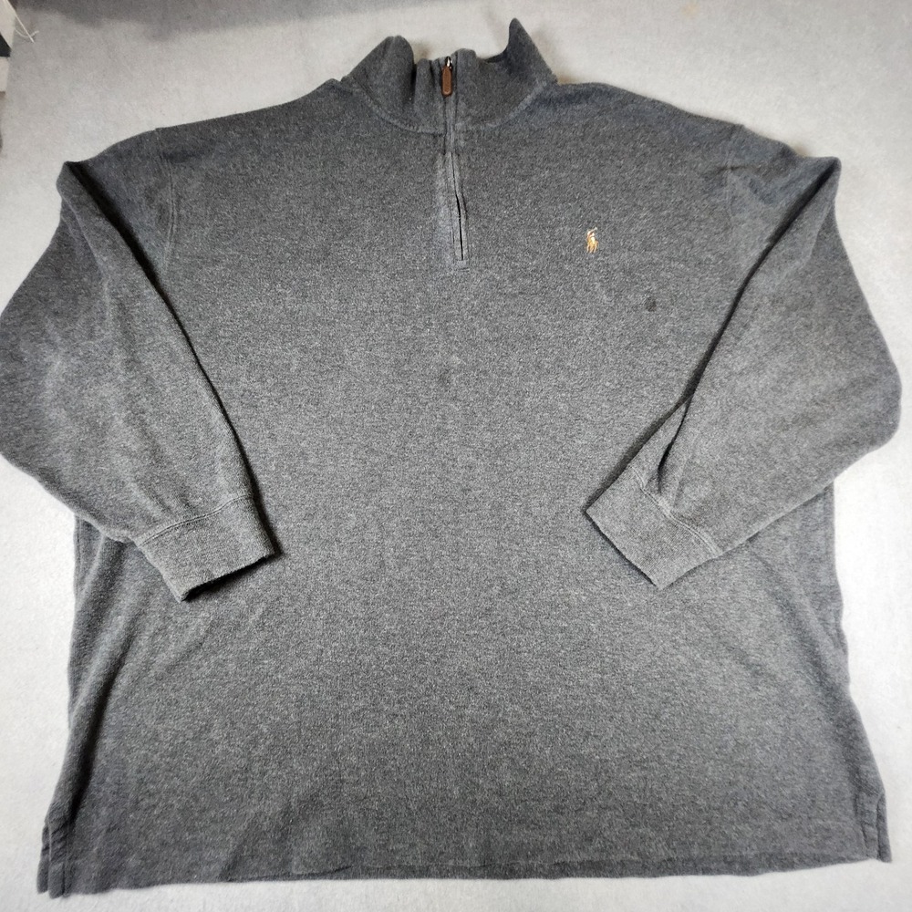 Polo Ralph Lauren Sweater Mens 3XB Charcoal Gray Quarter Zip Estate Rib Pullover
